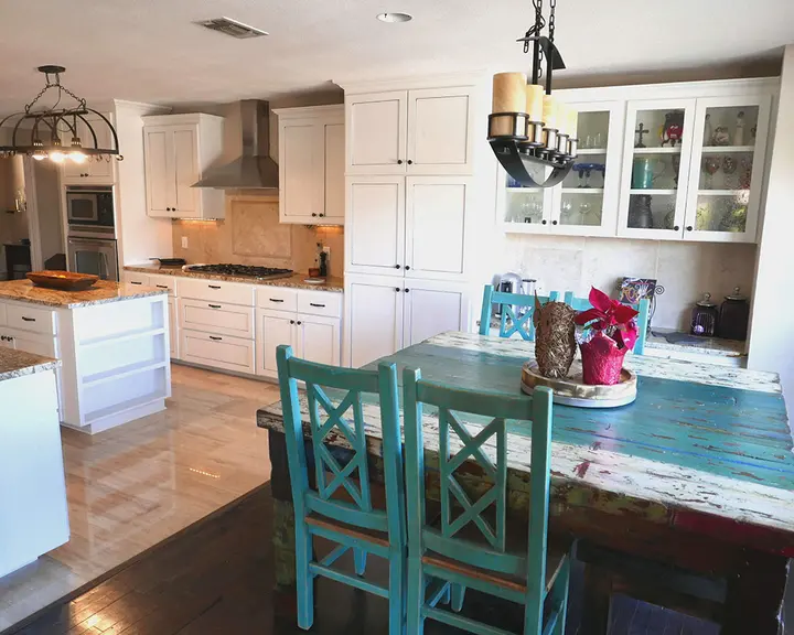 Full kitchen repaint, cabinetry and trim — after