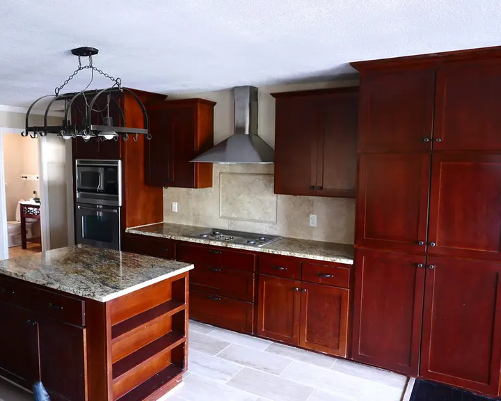 Full kitchen repaint, cabinetry and trim — before