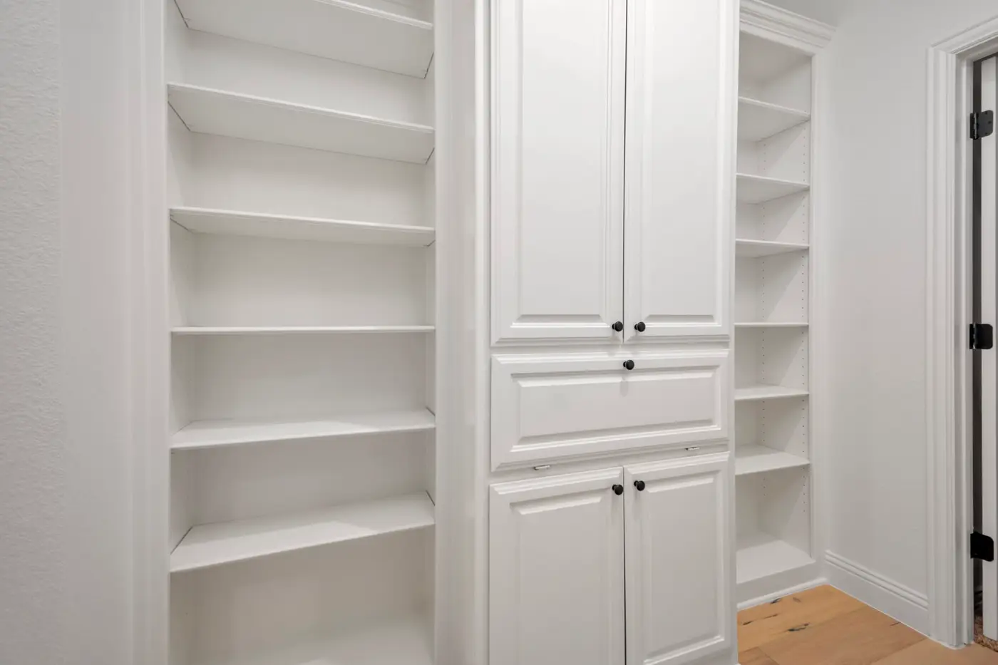 Painted built-in shelving and storage