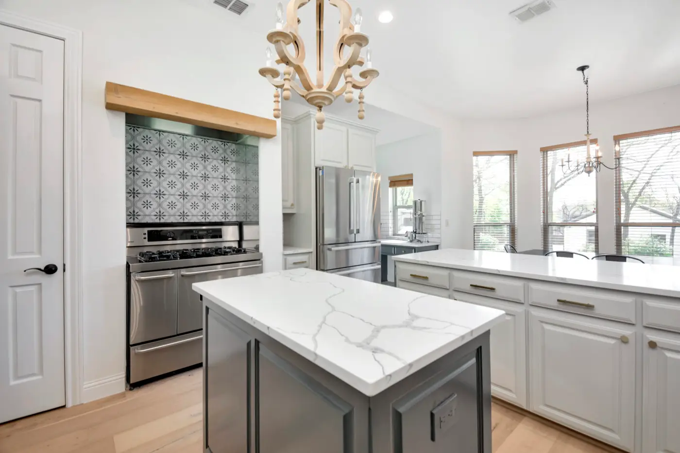 Painted kitchen cabinetry and island