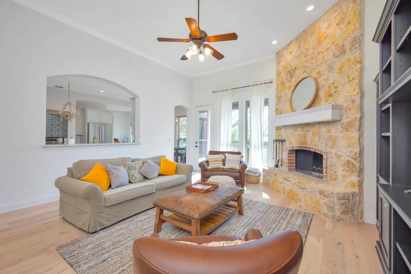 Repainted living room with fireplace