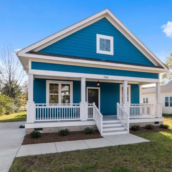 A blue colored home