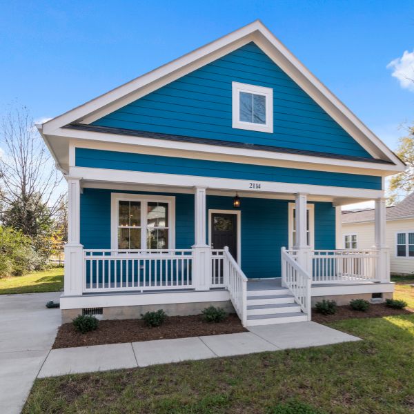A blue colored home