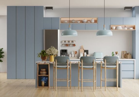 Blue grey Painted Cabinets