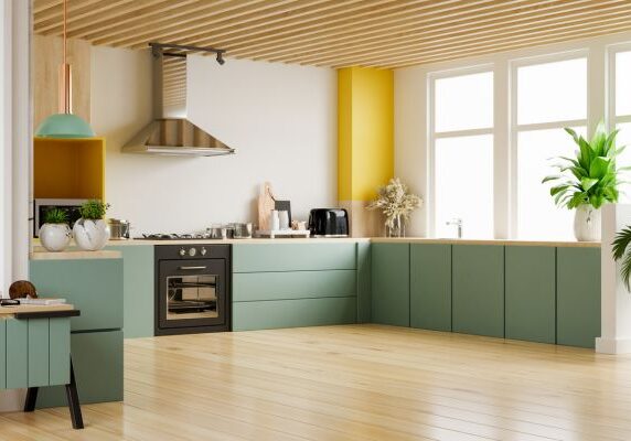 Kitchen cabinets painted green