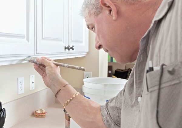 man painting cabinets
